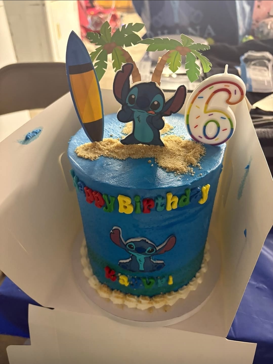 Blue Stitch beach themed birthday cake